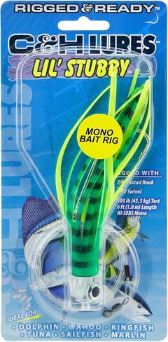 C&H، منصة الطعم الأحادي Lil Stubby، خطاف Mustad 7/0، AFW دوار، زنبرك ودبوس الطعم، 100 رطل / 45.3 كجم خط Grand Slam Mono Line، 6 أقدام / 1.8 متر in Kuwait