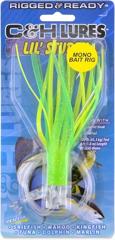 C&H، منصة الطعم الأحادي Lil Stubby، خطاف Mustad 7/0، AFW دوار، زنبرك ودبوس الطعم، 100 رطل / 45.3 كجم خط Grand Slam Mono Line، 6 أقدام / 1.8 متر in Kuwait