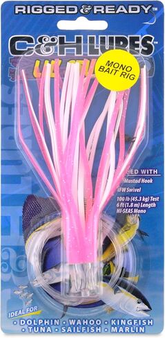 C&H، منصة الطعم الأحادي Lil Stubby، خطاف Mustad 7/0، AFW دوار، زنبرك ودبوس الطعم، 100 رطل / 45.3 كجم خط Grand Slam Mono Line، 6 أقدام / 1.8 متر in Kuwait