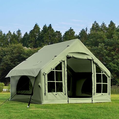 Inflatable Tent for Camping 2/4/6 People Large Blow Up Air Tents House, No Assembly Needed Luxury Glamping Tent, 10x7.2ft Waterproof Oxford, Field Green in Saudi Arabia