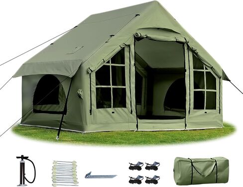 Inflatable Tent for Camping 2/4/6 People Large Blow Up Air Tents House, No Assembly Needed Luxury Glamping Tent, 10x7.2ft Waterproof Oxford, Field Green in Saudi Arabia