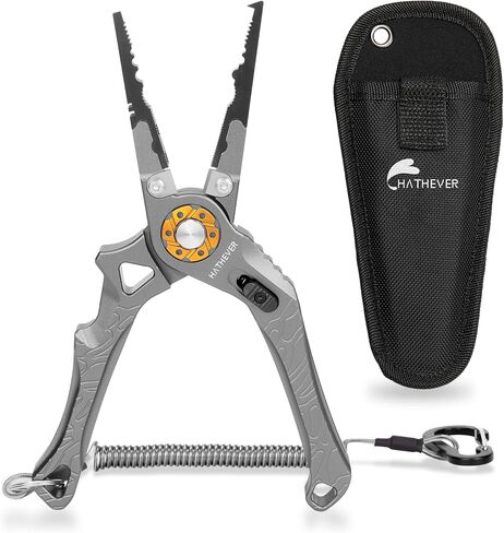 Aluminum Fishing Pliers, Saltwater Resistant Hook Remover Fishing Tool with Safety Lock, Split Ring Pliers Tungsten Carbide Cutters with Sheath and Lanyard, Gift for Men in Kuwait