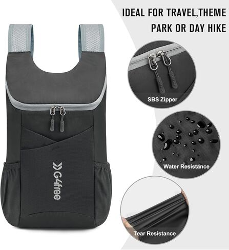 G4Free 11L Hiking Backpack Small Ultra light Packable Backpack Travel Bag for Women Men Casual Outdoor Camping Daypack (Black) in Kuwait