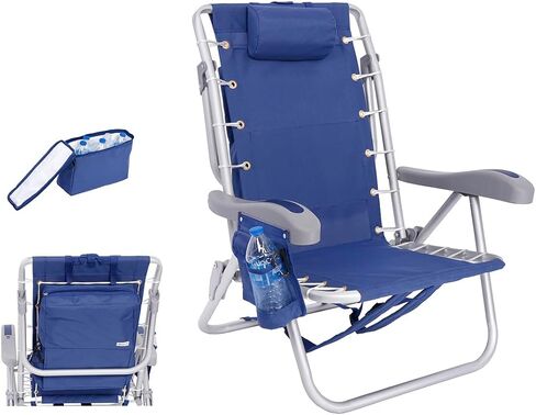 Ultimate Heavy Duty Folding Backpack Beach Chair for Adults with Face Hole and Foot Rest | Lay Flat, 5 Reclining Positions | Removable Insulated Cooler Pouch | 300 lbs Weight Capacity in Saudi Arabia