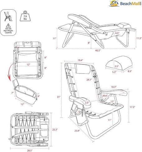 Ultimate Heavy Duty Folding Backpack Beach Chair for Adults with Face Hole and Foot Rest | Lay Flat, 5 Reclining Positions | Removable Insulated Cooler Pouch | 300 lbs Weight Capacity in Saudi Arabia