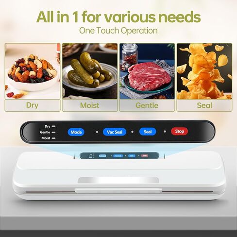 آلة حفظ الطعام بالشفط، 8 في 1 وظيفة ختم الطعام المدمج، آلة ختم الطعام السريع لتخزين الطعام والفيديو، إغلاق تلقائي مع خرطوم ملحق EXT-VAC، قاطع، 10 أكياس مكنسة in Kuwait