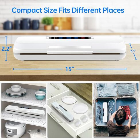 آلة حفظ الطعام بالشفط، 8 في 1 وظيفة ختم الطعام المدمج، آلة ختم الطعام السريع لتخزين الطعام والفيديو، إغلاق تلقائي مع خرطوم ملحق EXT-VAC، قاطع، 10 أكياس مكنسة in Kuwait