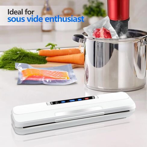 آلة حفظ الطعام بالشفط، 8 في 1 وظيفة ختم الطعام المدمج، آلة ختم الطعام السريع لتخزين الطعام والفيديو، إغلاق تلقائي مع خرطوم ملحق EXT-VAC، قاطع، 10 أكياس مكنسة in Kuwait