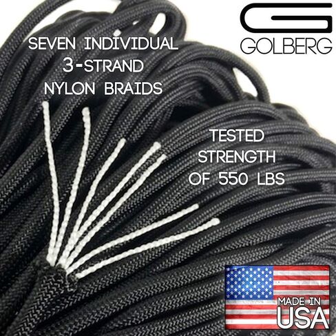 GOLBERG G MIL-SPEC-C-5040-H Authentic Mil-Spec 550 Paracord - 550 Lb Type III 7 Strand 5/32 Inch Parachute Rope - 100% Nylon in Saudi Arabia