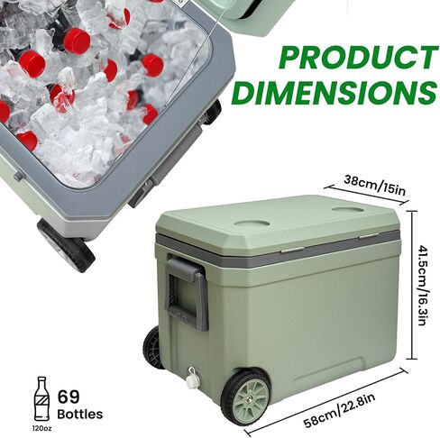 Ice Chest Box Cooler Insulated Portable with Heavy Duty Wheels Keeps Ice for up to 5 Days in Saudi Arabia