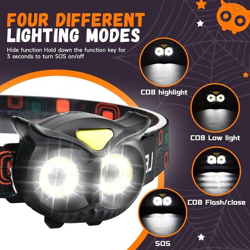 LED Headlamp, Owl Headlight for Kids Leightweight, COB Head Lamp, 4 Modes Battery Powered Head Lights for Boys, Girls, Adults, Gifts for Birthday, Party, Christmas in Saudi Arabia