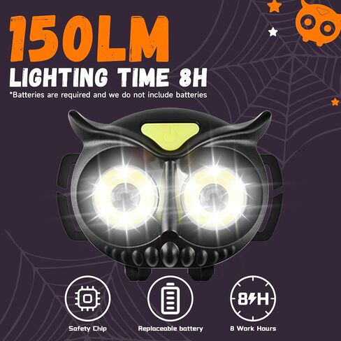 LED Headlamp, Owl Headlight for Kids Leightweight, COB Head Lamp, 4 Modes Battery Powered Head Lights for Boys, Girls, Adults, Gifts for Birthday, Party, Christmas in Saudi Arabia