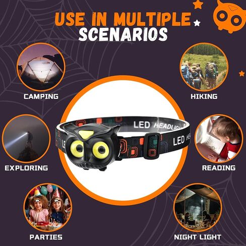 LED Headlamp, Owl Headlight for Kids Leightweight, COB Head Lamp, 4 Modes Battery Powered Head Lights for Boys, Girls, Adults, Gifts for Birthday, Party, Christmas in Saudi Arabia