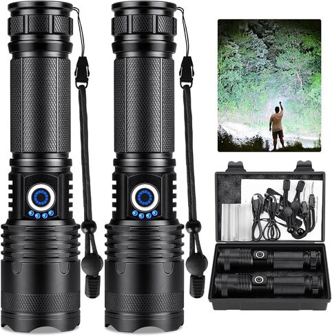 Rechargeable Flashlights 990,000 High Lumens 2 Pack, Led Super Bright Flashlight with 5 Modes & IPX7 Waterproof, 15H Running Time, High Powered Flash Light for Home Camping Home Emergencies in Saudi Arabia