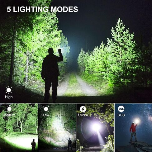 Rechargeable Flashlights 990,000 High Lumens 2 Pack, Led Super Bright Flashlight with 5 Modes & IPX7 Waterproof, 15H Running Time, High Powered Flash Light for Home Camping Home Emergencies in Saudi Arabia