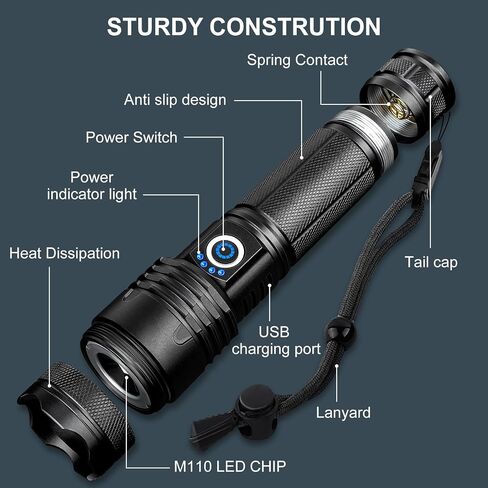 Rechargeable Flashlights 990,000 High Lumens 2 Pack, Led Super Bright Flashlight with 5 Modes & IPX7 Waterproof, 15H Running Time, High Powered Flash Light for Home Camping Home Emergencies in Saudi Arabia