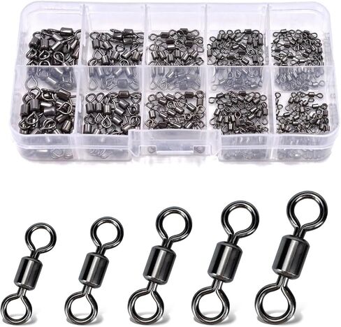 260pcs Fishing Swivels Barrel Swivels Stainless Steel Rolling Fishing Swivel Black Nickel Fishing Tackles in Saudi Arabia