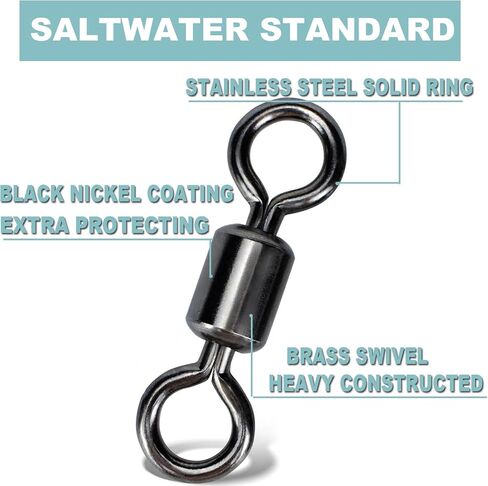260pcs Fishing Swivels Barrel Swivels Stainless Steel Rolling Fishing Swivel Black Nickel Fishing Tackles in Saudi Arabia