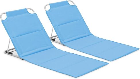 MoNiBloom Folding Beach Chair Chaise Lounge Mat for Adults Portable Foldable Lightweight Waterproof Sun Lounger with Carry Bag Adjustable Backrest for Outdoor Sunbathing Tanning (2-Pack, Sky Blue) in Saudi Arabia