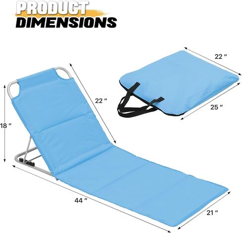 MoNiBloom Folding Beach Chair Chaise Lounge Mat for Adults Portable Foldable Lightweight Waterproof Sun Lounger with Carry Bag Adjustable Backrest for Outdoor Sunbathing Tanning (2-Pack, Sky Blue) in Saudi Arabia