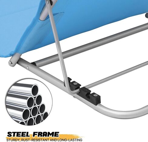 MoNiBloom Folding Beach Chair Chaise Lounge Mat for Adults Portable Foldable Lightweight Waterproof Sun Lounger with Carry Bag Adjustable Backrest for Outdoor Sunbathing Tanning (2-Pack, Sky Blue) in Saudi Arabia