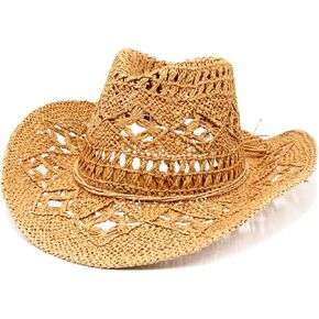 Straw Cowboy Hats for Women Sparkly Western Cowgirl Hat for Holiday Party Foldable Vacation Beach Sun Hat with Wide Brim