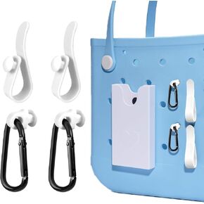 4PCS Hooks Set and Phone Holder Compatible with Bogg Bag, Plastic Phone Holder for Bogg Bag Accessories, Insert Carabiner Key Holder Charms, Fit for Small & Large Beach Bag