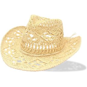 Straw Cowboy Hats for Women Sparkly Western Cowgirl Hat for Holiday Party Foldable Vacation Beach Sun Hat with Wide Brim