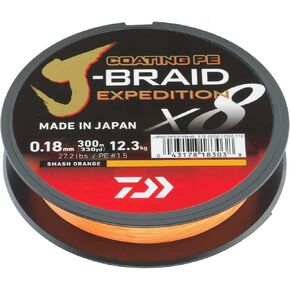 DAIWA J-Braid Expedition X8E, 300m, Smash Orange, Braided Fishing Line
