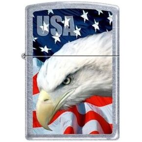 Zippo USA Flag & Eagle Street Chrome Finish Lighter, 3021