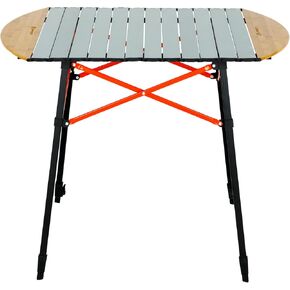 Lippert Bamboo/Hammer Grey Roll Top Camping Table with Powder-Coated Aluminum Top/Frame, Durable Bamboo Edges, Foldable Design, Adjustable Legs, Lightweight Construction - 2023053727