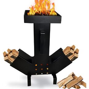 Camping Rocket Stove - Dual Side Large Fuel Chamber - Self Feeding Camping Stove– Removable Top – For Outdoor Cooking, Camping, Hunting, Picnic