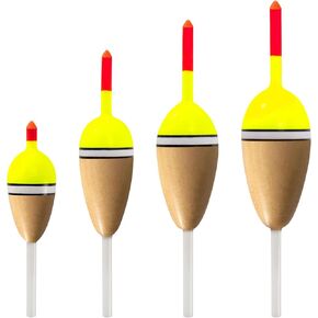 4-Pack Bobbers for Fishing, Buoyant Balsa Wood Body Slip Bobbers Floats, Oval High Sensitive Slip Bobber for Fishing Crappie Bluegill Trout Bass Panfish Catfish Walleye