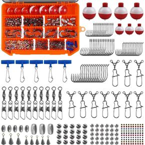 Fishing Accessories Kit Tackle Box with Tackle Included Fishing Hooks and Bobbers Fishing Sinker Weights Swivel Snaps 258pcs Fishing Gears for Bass Crappie Freshwater Saltwater Fishing