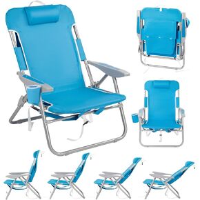 Beach Chair for Adults - Extra Wide 28-Inch Low Beach Chairs 4 Lying Positions backpack beach chair, Storage Bag & Cup Holder, Foldable & Portable Outdoor/Travel Essential