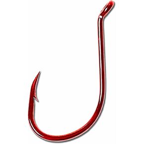 Eagle Claw Lazer Sharp Long Shank Octopus Hook, Offset Up Eye, Barbed, Size 4, Medium Wire, 57 Hooks, Red