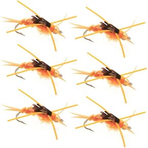 The Fly Fishing Place Tungsten Bead Head Nymph Fly Fishing Flies - Kaufmann's Golden Stone Fly with Rubber Legs - Stonefly Wet Fly - 6 Flies Hook Size 8