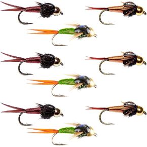 The Fly Fishing Place Tungsten Bead Head Copper John Nymph Assortment Fly Fishing Flies - Collection of 9 Flies Hook Size 14