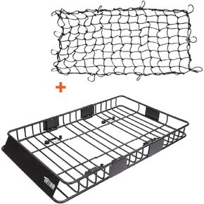 TUFFIOM 250lbs 64 x 39 x 6 inch Roof Top Cargo Carrier Basket w/Extension & Net, Heavy Duty Rooftop Luggage Holder Steel Rack with 2 Sizes for SUV Car Truck Van Travel Camping