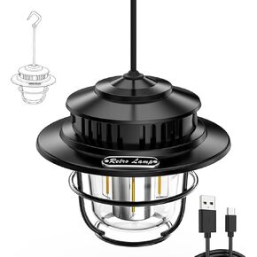 LED Camping Lantern, Vintage Outdoor Portable USB Rechargeable Lamp 4 Light Modes IPX4 Waterproof Hanging Tent Light, Camping Lamp for Emergency Power Outage Hiking Backpacking Gear