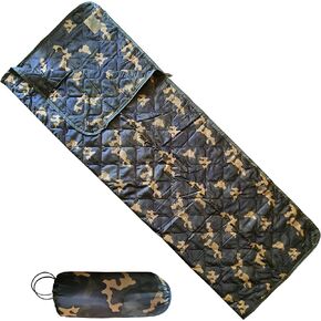 BATTLBOX Woodlands Camo Woobie Bubbie Military Style Poncho Liner and Sleeping Bag (with Zipper) and Tie Down Straps