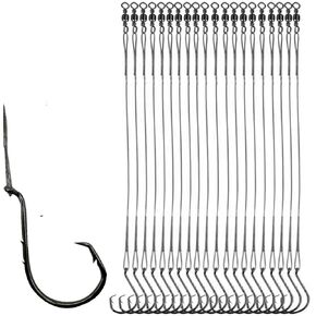 20pcs Bait Holder Circle Hooks Rigs Saltwater Steel Leader Wire Cricle Hooks with 2 Barbs for Catfish Bass Catfish Rig with Offset Fishing Hooks 1/0 10.9inch