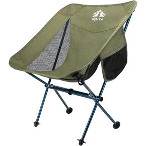 Night Cat Backpacking Chair Ultralight: Low Back Camping Chairs Foldable Portable Compact Supports 330 LBS Green Without Neck Support