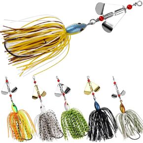 Spinnerbait Fishing Lures Kit, 6pcs Bass Fishing Buzzbait Lures Hard Metal Spinner Baits Swim Jigs for Bass Trout Salmon Pike Freshwater Saltwater