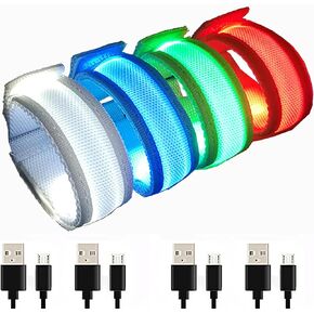 LED Safety Wristband Lights-4 Pack High Visibility Luminous Band for Arm Ankle Glow Bracelets Reflective Gear Set for Night Cycling Walking Jogging Running Fishing Camping