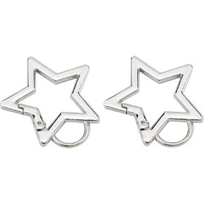 2Pcs Silver Star Shaped Stainless Steel Keychain Clip Carabiner Snap Hook Holder Star Carabiner Hook Clip Key Holder Carabiner Clip for Keys and Wallet with Key Chain Rings Accessories