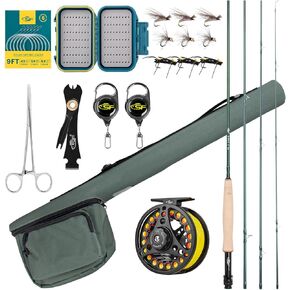 مجموعة أدوات كومبو لصيد الأسماك SF 6WT 9FT مكونة من 4 قطع شبه لامعة من اليشم الأخضر اللامع 24T من ألياف الكربون لسمك السلمون المرقط مع بكرة، علبة قضيب الطيران للسفر، صندوق الطيران، الذباب، قائد مدبب، أدوات ربط العقدة in Kuwait