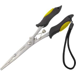 Long Nose Fishing Pliers Stainless Steel Fish Hook Pliers Hook Remover Split Ring Pliers with Lanyard for Freshwater Saltwater