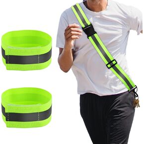 Reflective Shoulder Strap & 2pcs Reflective Wristband, Reflective Running Wrist Band Gear High Visibility Belt Safety Armband Sash for Night Running Walking