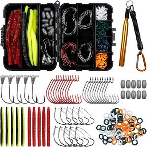 Wacky Rig Kit for Bass Fishing,136pcs Fishing Box Including Jig Head,Weedless Hooks,O-Rings,Worm Bait,Fishing Hooks,Weight Sinker,Wacly Rig Tools for Saltwater Freshwater